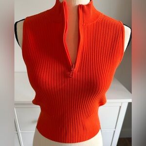 NWOT lululemon Sleeveless Ribbed Zip Mock Neck Crop Top - Bright Orange